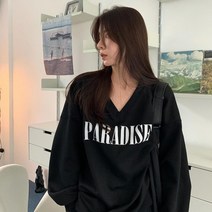 HXT 여성 브이넥 맨투맨 레터링 오버핏 긴팔 풀오버 티셔츠 상의 봄가을 L~4XL