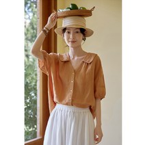 프렌치 린넨 핸드메이드 자수 셔츠 상의 블라우스 여름