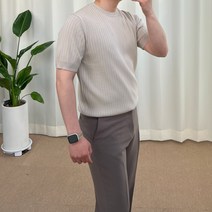 (5컬러) 남자 여름 캐시 골지 캐주얼 부드러운 반팔 라운드니트