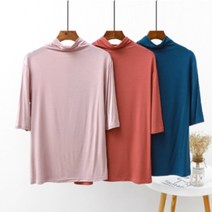 여성 소프트 반목 반팔 티셔츠 실크 슬림핏 데일리룩