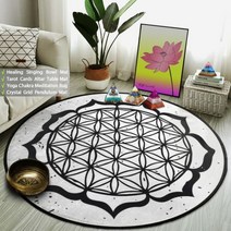 Black and White Flower Of Life 라운드 카펫 인도 만다라 러그 요가 룸 장식 명상 매트 미끄럼 방지 이교 레이키 힐링 패드