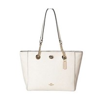 코치 턴락 골드 체인 토트 27 폴리시드 페블 가죽 초크 백 57107 시그니처 가방