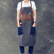 모올글래드 캔버스 가죽주머니 앞치마 카페 바리스타 공방 공장직영 남녀공용 심플 예쁜 앞치마, 캔버스 가죽주머니 앞치마(네이비)