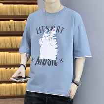 셔츠 남성 2022 여름 뉴타입 라운드넥 아이스 와이어 단소, T01-M, C03-75-블루색