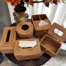 라탄 원형 두루마리 휴지 케이스 화장지 홈 카페 인테리어 직사각 각티슈 커버, 1개