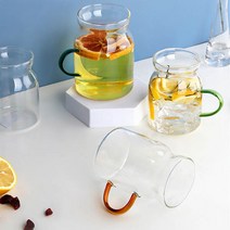 키친앤유 컬러 핸들머그컵/내열유리 머그잔 예쁜 유리컵 답례품 커피잔 홈카페, 그린(330ml)