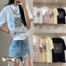 국내제작 럭셔리 패턴 프린팅 루즈핏 강남스타일 반팔티셔츠