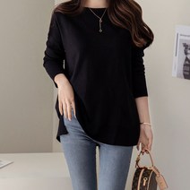 바이단미 MADE 여성용 봄 가을 입술넥 루즈핏 보트넥 언발 니트