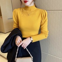 엘에프제트 봄가을 여성 슬림핏 얇은 니트티셔츠 심플 무지 이너목티