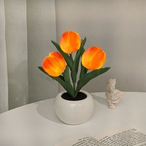 가정용충격파 체외 치료기 LED 튤립 야간 조명 시뮬레이션 꽃 테이블 램프 홈 인테리어 분위기 로맨틱 화분 사무실방바카페용 선물, 3 헤드 오렌지 튤립