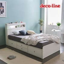 데코라인 코넬 피카 LED 수납 침대 SS+양면매트 DKN074C, 네이비화이트