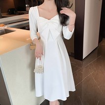 로맨틱 셔링 단아한 빅 리본 하트넥 7부 청순 원피스 ny7 룩 공주풍 여리여리한 데 이트 여성스러운 봄