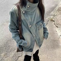 데님 여자 자켓 여성 청 코디 후드 루즈핏 재킷 청 빈티지 자른 패션 불규칙한