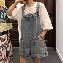 여자 빅사이즈 데님 멜빵 반바지 귀여운 오버핏 DC007