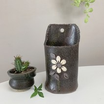 벽에거는 도자기 화분 국내제작 벽걸이 행잉화분, 라이트브라운