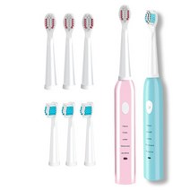 강력한 울트라 소닉 소닉 전동 칫솔 USB 충전 충전식 치아 브러쉬 빨 전자 화이트닝 치아 브러쉬, (201452310)Blue-Pink-brush-8