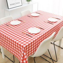 캐프마켓 체크 방수 테이블보 사각 원형 식탁보, 6인용 140 x 200 cm, 레드