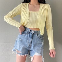 (존예보장)여리룩 크롭 골지 나시 가디건 투피스 세트