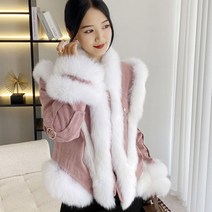 여우 모피 데님 코트 화이트 구스 다운 재킷 루즈한 여성 짧은 상의 2023 겨울
