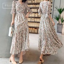 GSTUFF 여름 비치웨어 쉬폰 프릴 롱 원피스