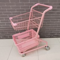 캐리어 캠핑용 시장 홈 핑크 식료품점 쇼핑 카트 장바구니 인터넷 연예인 포장 마차 사진 하트 편의점 KTV 일본 이층 트롤리 보관, 일반 핑크 플러스 바스켓 4인치