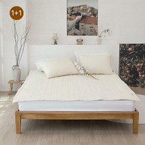 천솜이 비앙카 피그먼트워싱 목화솜 초고밀도100수 순면침대패드1+1(K 160×200), 그레이+베이지