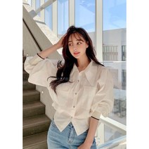 패션모델 국내제작 봄신상 벨디아 블루종셔츠 블라우스(소매 배색 시보리 캐주얼 블루종셔츠)