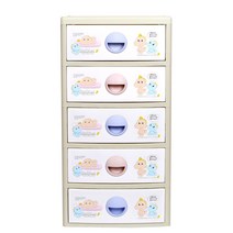 지오리빙 베이비스 5단 플라스틱 서랍장, 베이지