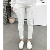 용된다 남자 슬림핏 찢어진 스판 화이트진 청바지