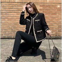 여성 헤링본자켓 울코트 빅사이즈 검은 작은 향기로운 바람 숏 코트 가을 겨울 재킷 모직 가기