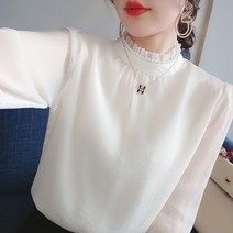 숙녀옷장 여성 레이스넥 데일리 쉬폰 블라우스 S009
