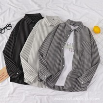 스트라이프 민트색 Y 남자 면 난방 논아이론 셔츠 린넨 파란색 여성 삼색 오버핏 빅사이즈 남성