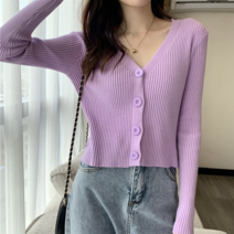 데이홀릭 여성용 봄가을 베이직 무지 단추 파스텔 소프트 니트 가디건