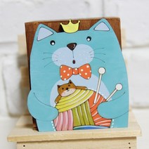 플레이우드 실타래고양이 (톨페인팅) 반제품 diy 인테리어 소품 무도색 꾸미기 공예 우드, 실타래고양이 (톨페인팅) -B33-0013