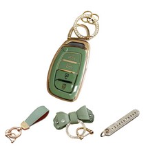 루루형제 현대 차 키케이스 스마트 자동차 쏘나타 그랜저IG 싼타페 코나 투싼 아반떼 팰리세이드 키커버 키홀더 키링, 키케이스+번호키링+가죽리본키링+가죽스트랩, AH-04 [4버튼-홀드], 올리브그린