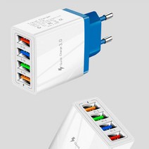 무선충전기 휴대폰 3.1A 4 포트 USB 벽 플러그 전원 어댑터 충전기 아이폰/안 드 로이드 큐브 벽돌 상자 기, 04 Dark Blue_01 EU Plug