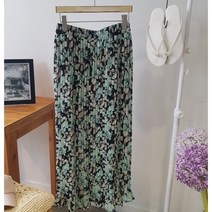 상상그이상 여성용 파스텔 꽃 플리츠 스커트 주름 밴딩 쉬폰 롱스커트 키작녀 키큰녀 빅사이즈까지