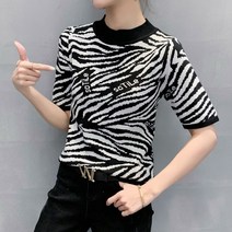 Makone 상표등록 Makone 상표등록 해외직구 여성니트 지브라 풍 반팔 니트 스웨터T9608