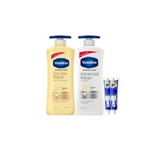 바세린 대용량 바디로션 600ml 알로에수드 + 맨리페어링 +치약2개, 드라이 스킨 로션 400ml +어드밴