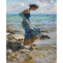 디지털액자 전자 스마트 액자 앨범 모니터 GATYZTORY 60x75cm 숫자로 그림 소녀 바다 풍경을보고 숫자 프레임으로 페인트 홈 장식 ca에 디지털, 108.99957 - 40x50cm Ready Fram