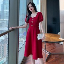 빅사이즈 드레스 빈티지 퍼프 원피스 여천녀 기질 작은 스커트