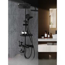 해바라기 샤워기수전 화장실 헤드 샤워 선반형 샤워기, A 블랙 올구리 3단수전