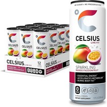 CELSIUS 셀시어스 스파클링 망고 패션후르츠 피트니스 에너지 드링크 355ml 12캔, 1개