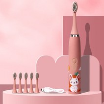 충전식 스마트 소닉 전동 칫솔 6 개 교체용 어린이 치아 미백 만화 패턴, 1.Pink with 6 Heads