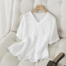 면마블라우스 할인점 고급 여성의류 전문점 상점 철회함 잔품명세서 면린넨 브이넥 자수남방 상의 여름 2538374924