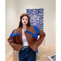 갈색 가죽 코트 여성 가을 홍콩 스타일 레트로 스티치 디자인 감각 틈새 오토바이 자켓 짧은 기질 재킷