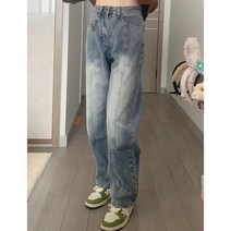 키작녀청바지 키작진 150 쇼트 스트레이트 청바지 여성 레트로 아메리칸 스타일 라이트