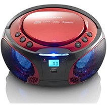 Lenco SCD-550 어린이용 CD 플레이어 - CD 라디오 - 스테레오 - 붐박스 - MP3 및 USB 플레이어 - Bluetooth - 2 x 2W RMS 전원 - 파티 조명 - 빨간색-25121, 분홍색, 노래방과 함께, CD 캐비닛과 번들