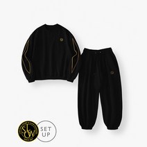 LAFUDGESTORE 라퍼지스토어 SET UP파이핑 오버핏 라운드 스웨트 셔츠_Black_국내매장정품