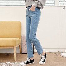 토마토팩토리 여성용 키작녀 쫀쫀스판 슬림핏 일자 청바지 데일리 팬츠(2color)